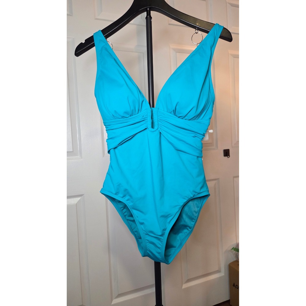 Bleu Rod Beattie Teal Ruched One Piece Swimsuit RBKK25776 Size 4 NWT